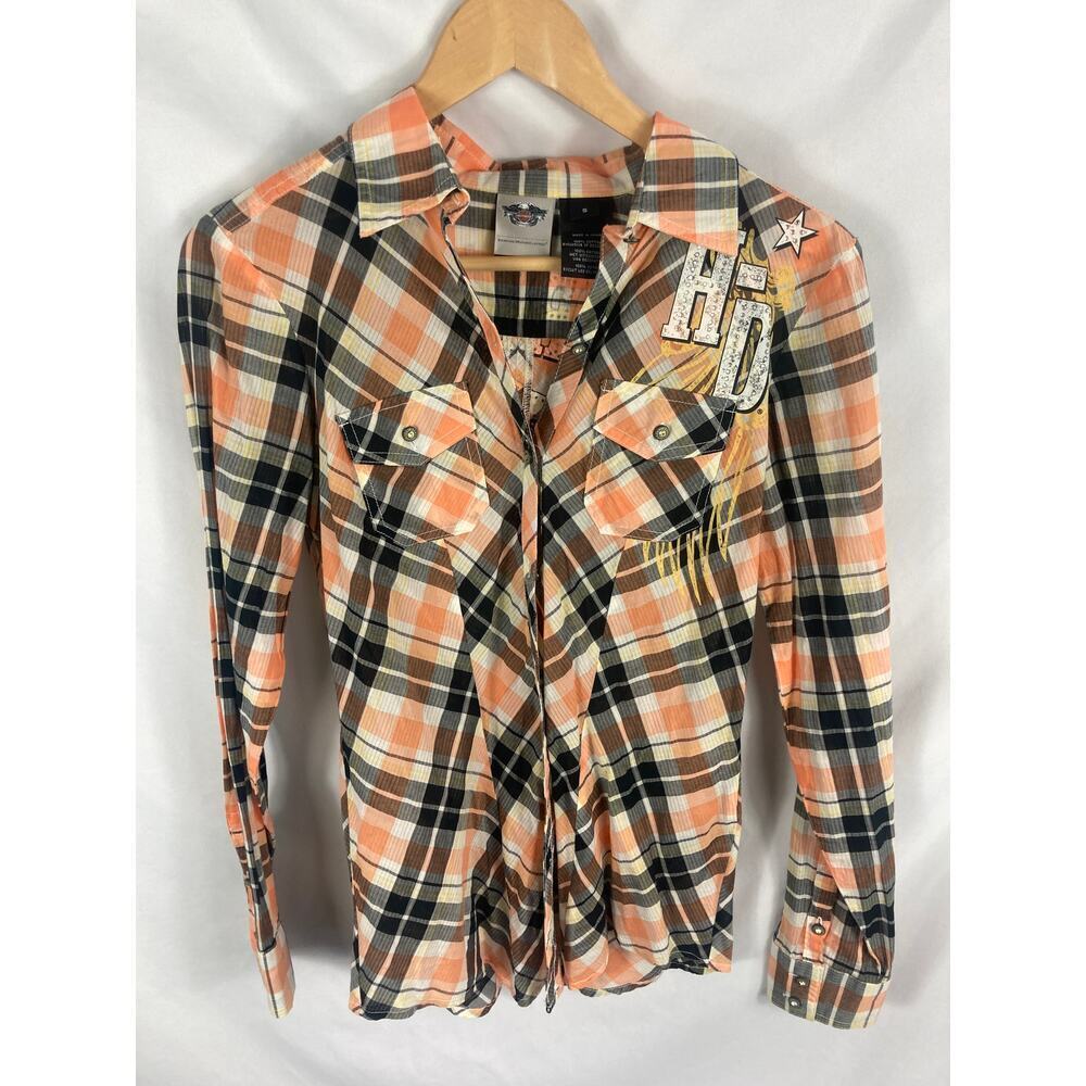 Harley Davidson Button Down Lightweight Plaid Shirt Size Small